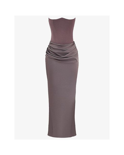 House Of Cb Purple Persephone Strapless Corset Woven Maxi Dress