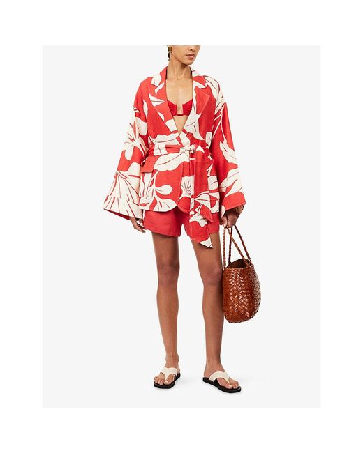 Second Summer Red Paloma Belted Cotton Jacket