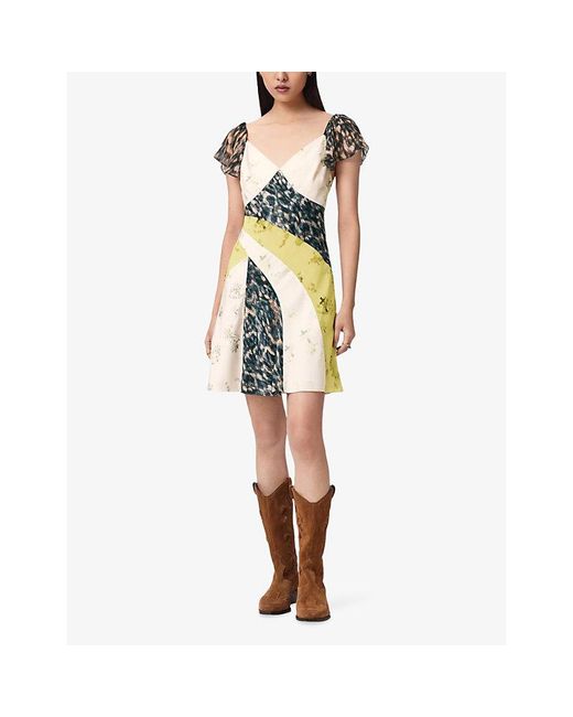 AllSaints Metallic Lala Floral-Print Woven Mini Dress