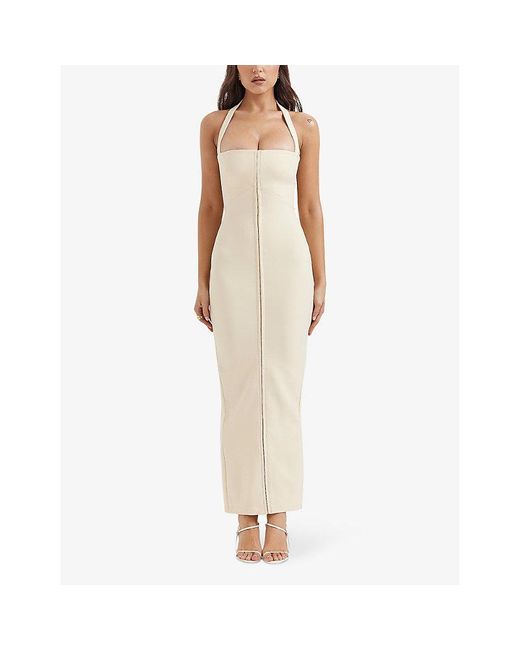 House Of Cb White Mia Halter-Neck Stretch-Woven Maxi Dress