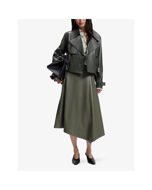 Boss Green Double-Breasted Notch-Lapel Leather Jacket