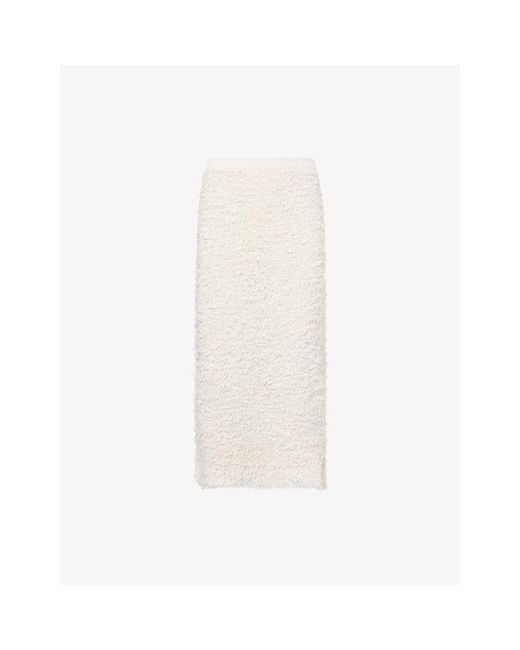 Khaite White Adela Bouclé Cotton-Blend Midi Skirt