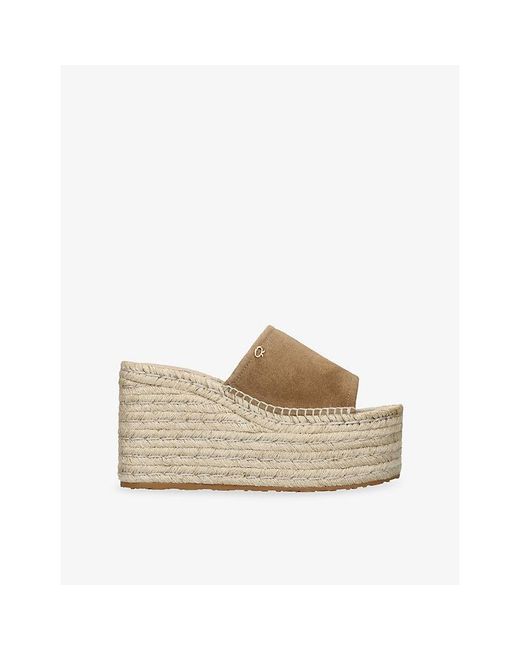Gianvito Rossi Natural Logo-Embellished Suede Platform Wedges