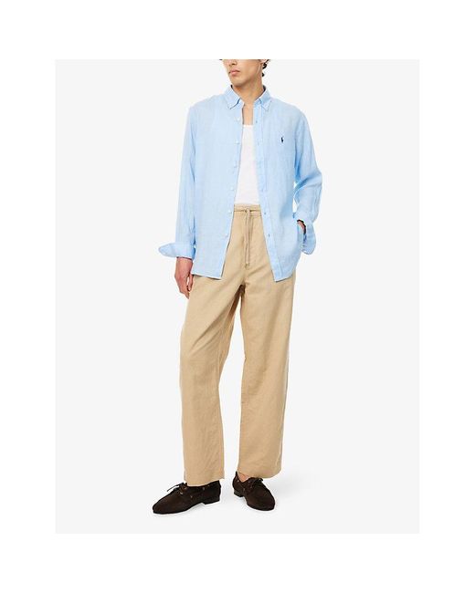 Polo Ralph Lauren Natural Drawstring Wide-Leg Linen And Cotton Trousers for men