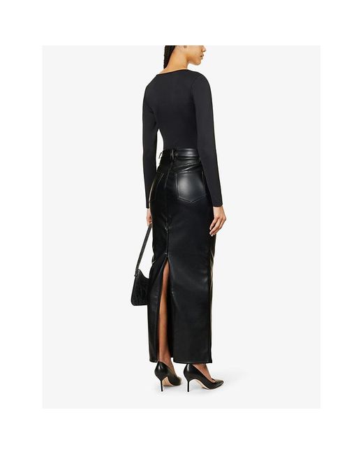 GOOD AMERICAN Black Uniform Slim-fit Faux-leather Maxi Skirt