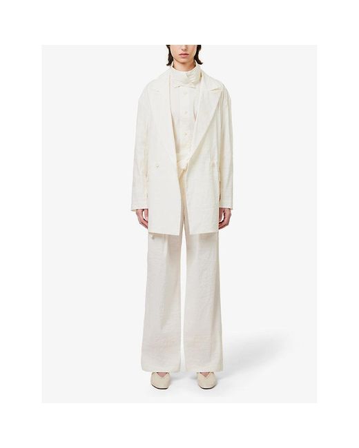 Issey Miyake White Shaped Membrane Double-breasted Woven Blazer