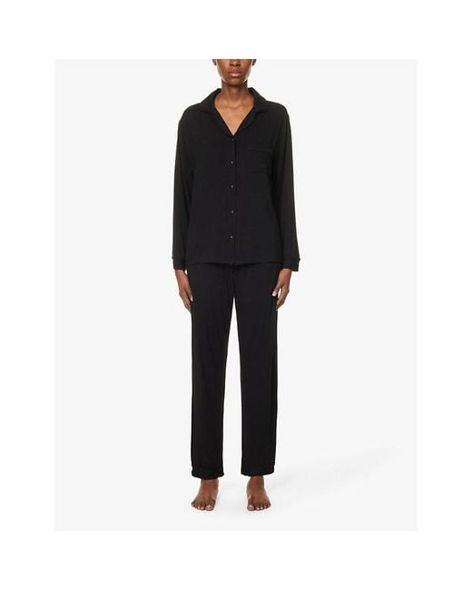 THE NAP CO Black Relaxed-Fit Patch-Pocket Stretch-Jersey Pyjama Set