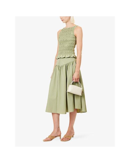 Peachy Den Green Deba Slip-Pocket Woven Midi Skirt