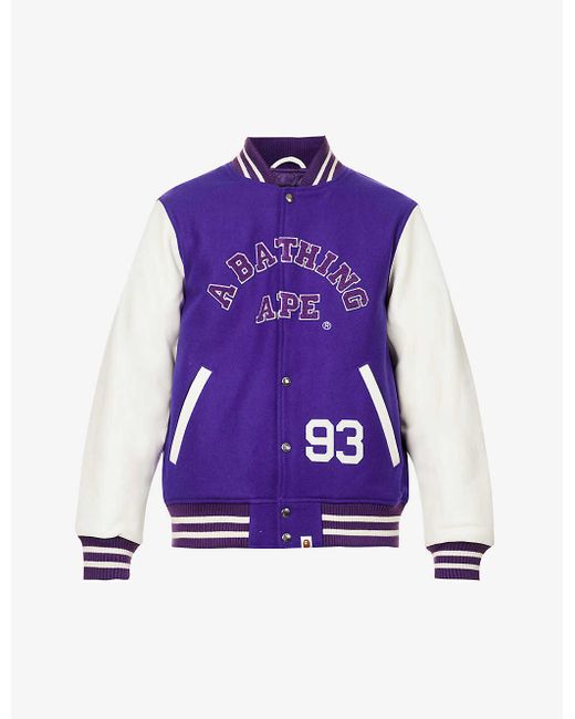 A Bathing Ape Brand-appliqué Relaxed-fit Wool-blend Varsity Jacket X in