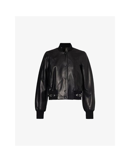 Givenchy Black Brand-embossed Slim-fit Leather Jacket