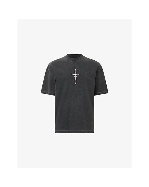 AllSaints Black Knox Logo-Print Short-Sleeve Cotton T-Shirt for men