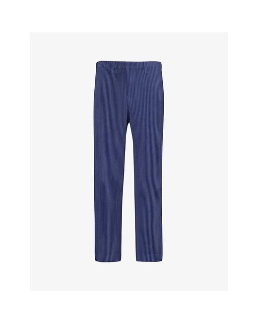 Homme Plissé Issey Miyake Blue Pleated Straight-leg Regular-fit Knitted Trousers for men