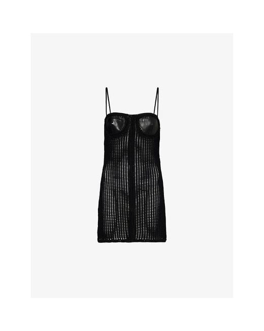 Alexander Wang Black Contrast-panel Slim-fit Leather And Knitted Mini Dress