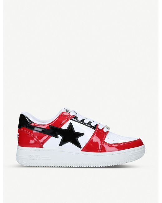 A Bathing Ape Red Bapesta Shooting Star Leather Trainers for men