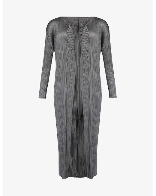 Pleats Please Issey Miyake Gray Basic Relaxed-fit Pleated Knitted Jersey Coat
