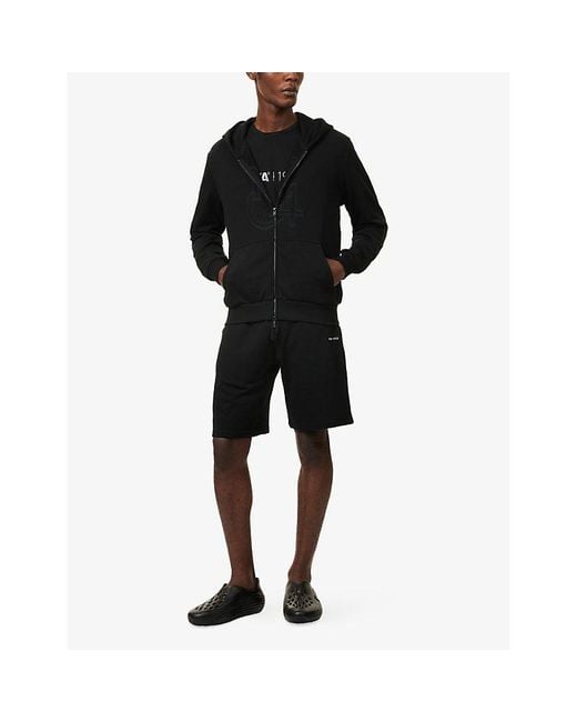 FIFA 1904 Black Embroidered-Logo Kangaroo-Pocket Cotton Hoodie for men