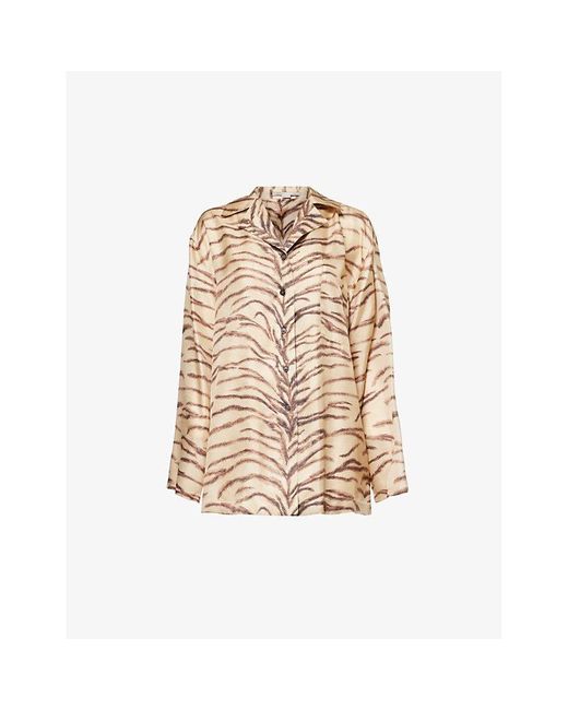 Stella McCartney Natural Animal-Print Long-Sleeved Silk Shirt