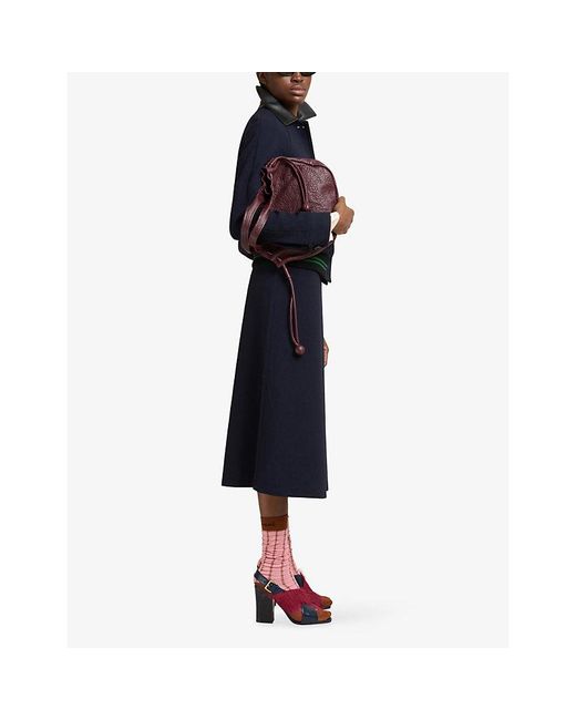 Marni Blue A-Line Wool Crêpe Midi Skirt