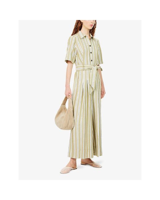ME+EM Metallic Striped Wide-Leg Cropped Linen And Cotton-Blend Jumpsuit