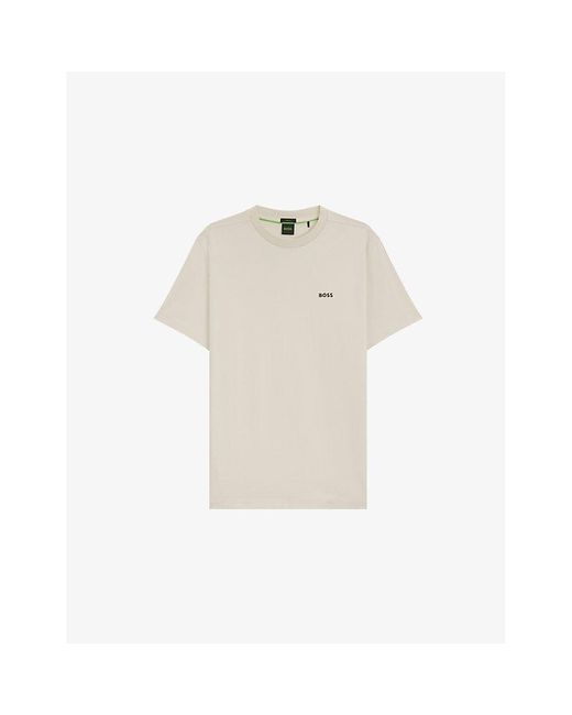 Boss White Brand-Emed Short-Sleeved Stretch-Cotton T-Shirt for men