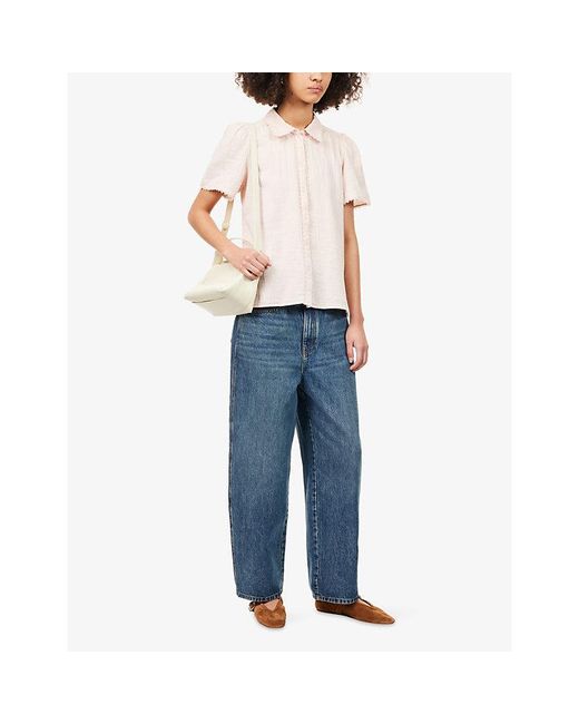 ME+EM Pink Puff-Sleeve Cheesecloth Cotton Blouse