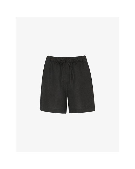 Whistles Black Elasticated-waist High-rise Linen Shorts