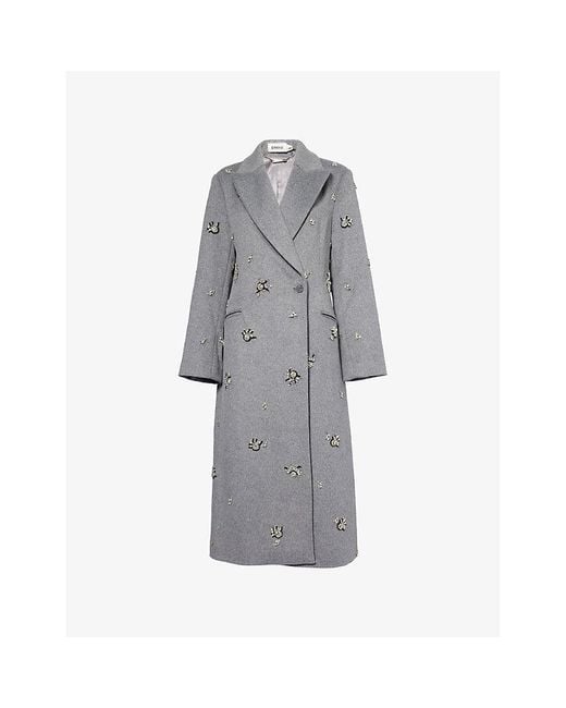 Jonathan Simkhai Gray Gianni Embellished Wool-Blend Coat