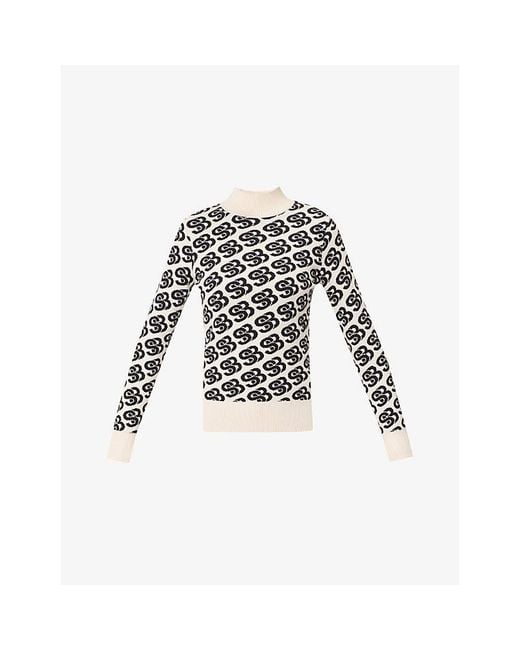 Sweaty Betty White Sb-Logo High-Neck Cotton And Wool-Blend Ski Mid-Layer Top