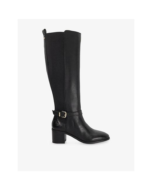 Dune Black Tilbys Leather Heeled Leather Knee-High Boots