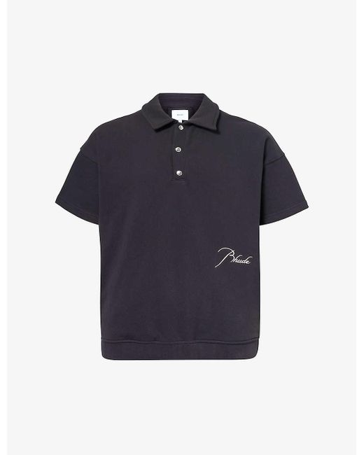Rhude Blue Logo-embroidered Relaxed-fit Cotton-piqué Polo Shirt for men