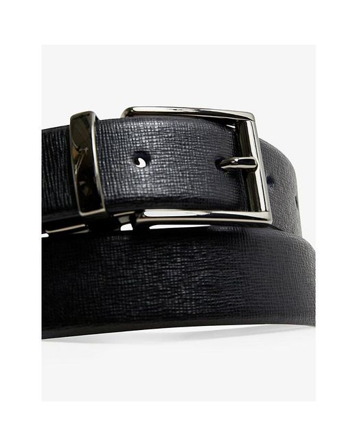 Reiss Black Ricky Reversible Leather Buckle Belt for men