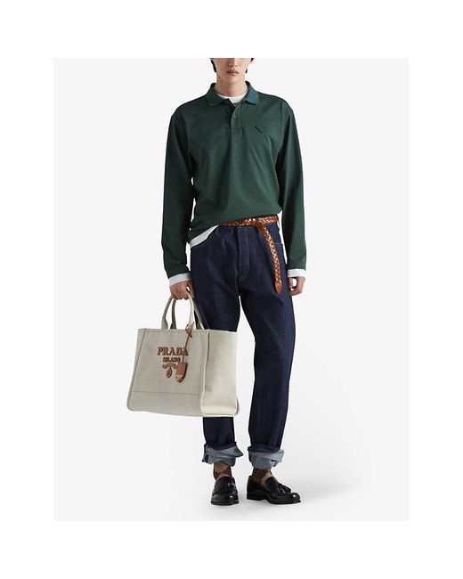 Prada Green Conceptual Triangle-Logo Cotton Polo Shirt for men