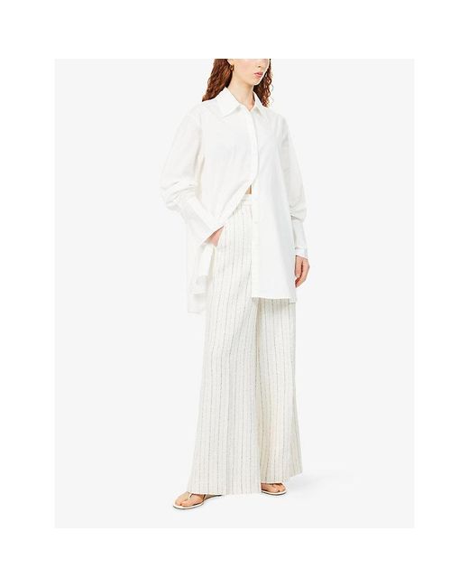 ME+EM White Leg Elongator Striped Tweed Linen And Cotton-Blend Trousers