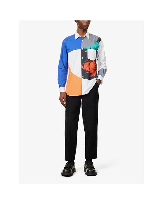 Comme des Garçons Blue Andy Warhol Contrast-panel Cotton-poplin Shirt for men