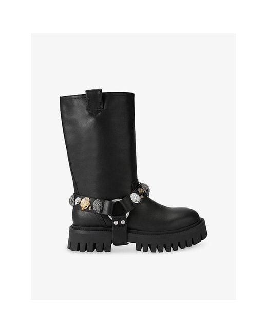 Kurt Geiger Black Eagles Harness Leather Biker Boots