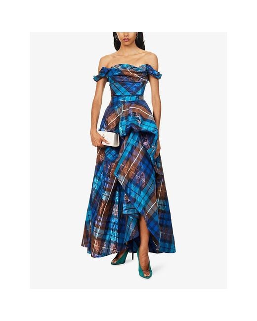 Vivienne Westwood Blue Chichi Check-Pattern Tulle Maxi Dress