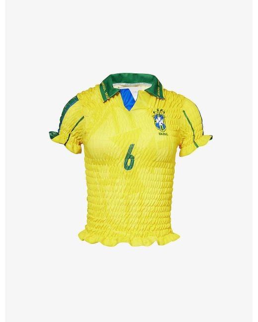 Conner Ives Yellow Football Shirred Stretch-jersey Top