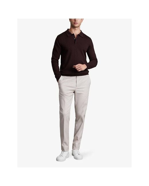 Reiss Purple Trafford Polo-Collar Slim-Fit Wool Jumper for men