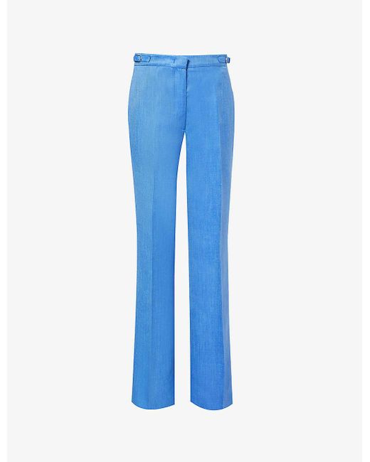 Gabriela Hearst Blue Vesta High-rise Straight-leg Wool, Silk And Linen-blend Trousers