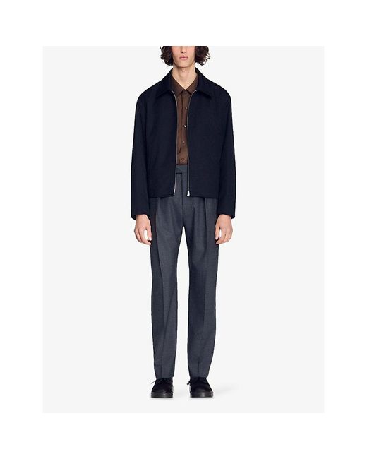 Sandro Blue Minimalist Zip-Up Wool-Blend Jacket for men