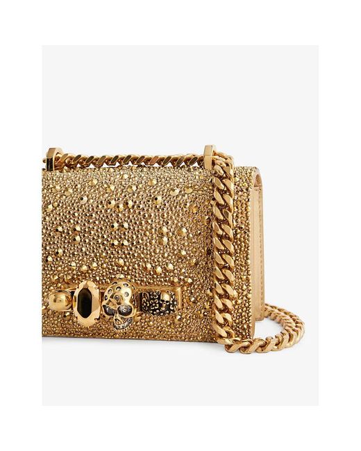 Alexander McQueen Natural Crystal-embellished Knuckle-duster Mini Leather Cross-body Bag