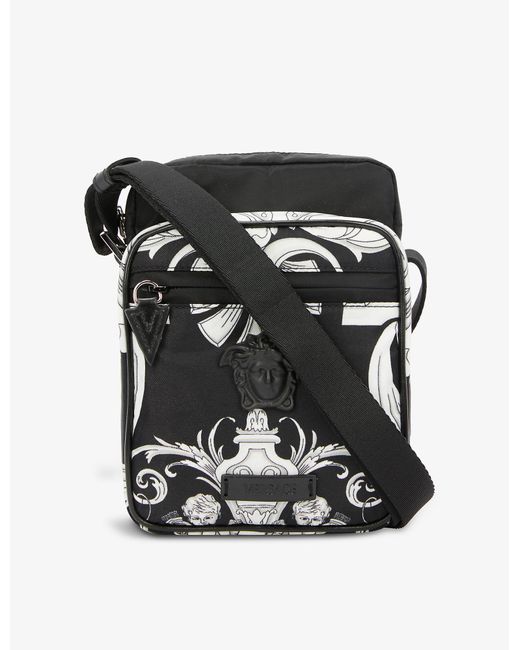 Versace Leather Baroqueprint Shell Crossbody Bag in Black White