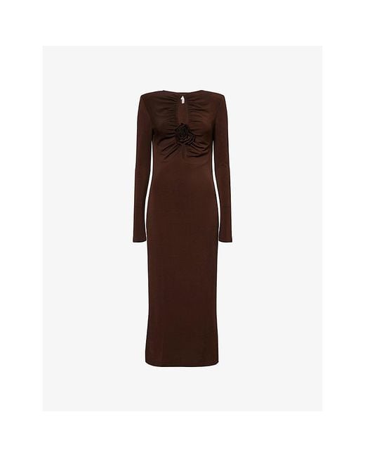 Pretty Lavish Brown Ragan Corsage Long-Sleeves Stretch-Woven Maxi Dress