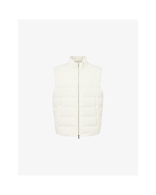 Eleventy White Ivory, Sand Corduroy Two-Welt-Pockets Stretch-Cotton Blend Down Gilet for men