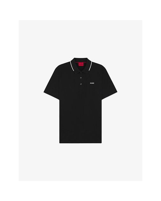 HUGO Black Contrast-Trim Slim-Fit Stretch-Cotton Polo Shirt for men