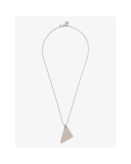 Prada White Triangular Logo Engraved-charm Sterling-silver Pendant Necklace for men