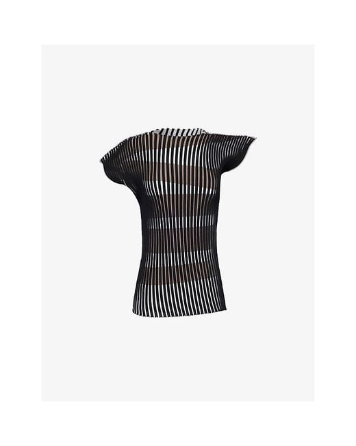 Issey Miyake Black Stripe Plating Knitted Top