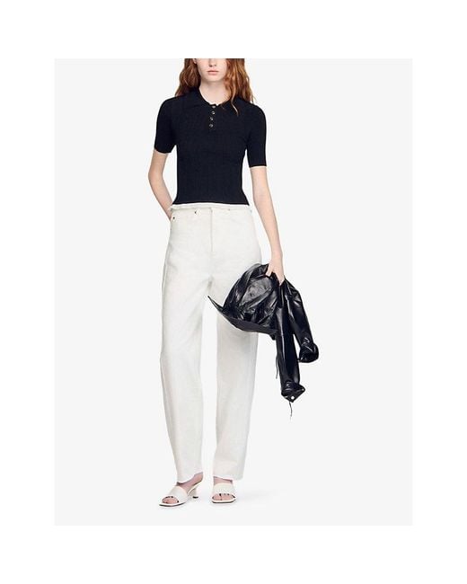 Sandro Black Collared Short-Sleeve Knitted Polo