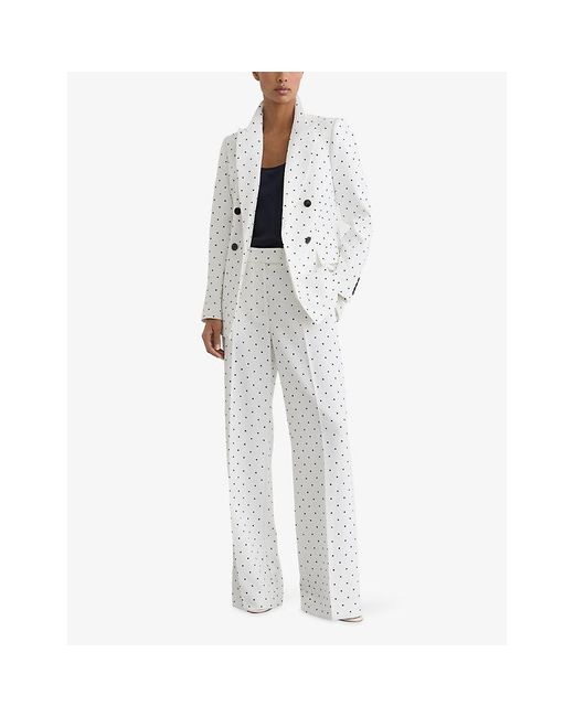 Reiss White Beatrix Double-Breasted Polka-Dot Woven Suit Jacket