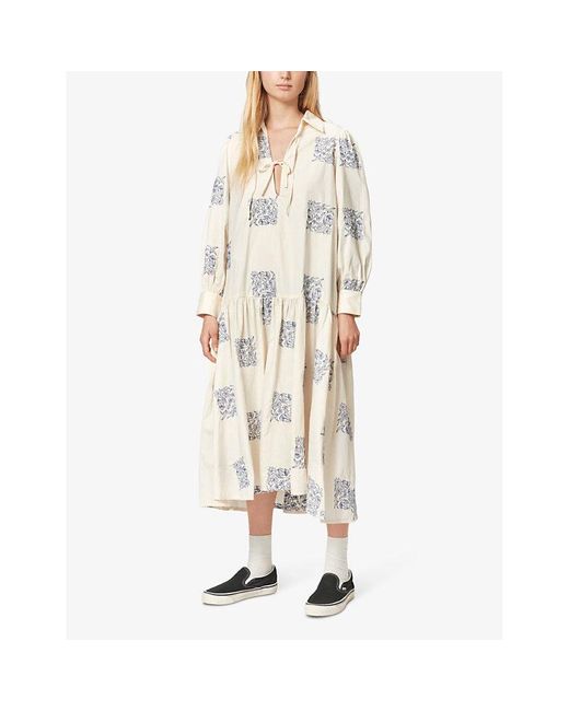 Nué Notes Natural Clarence Printed Cotton Midi Dress